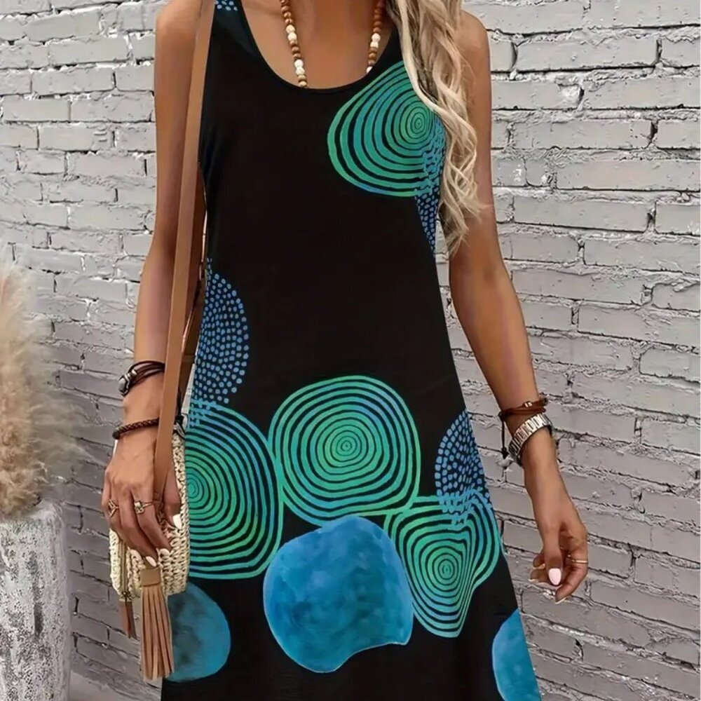 Sleeveless A- Line Midi Dress with Circle Graphics  -NWOT - xxl